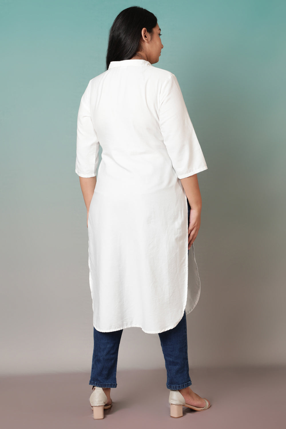 Comfortable Plus Size White Collar Kurta
