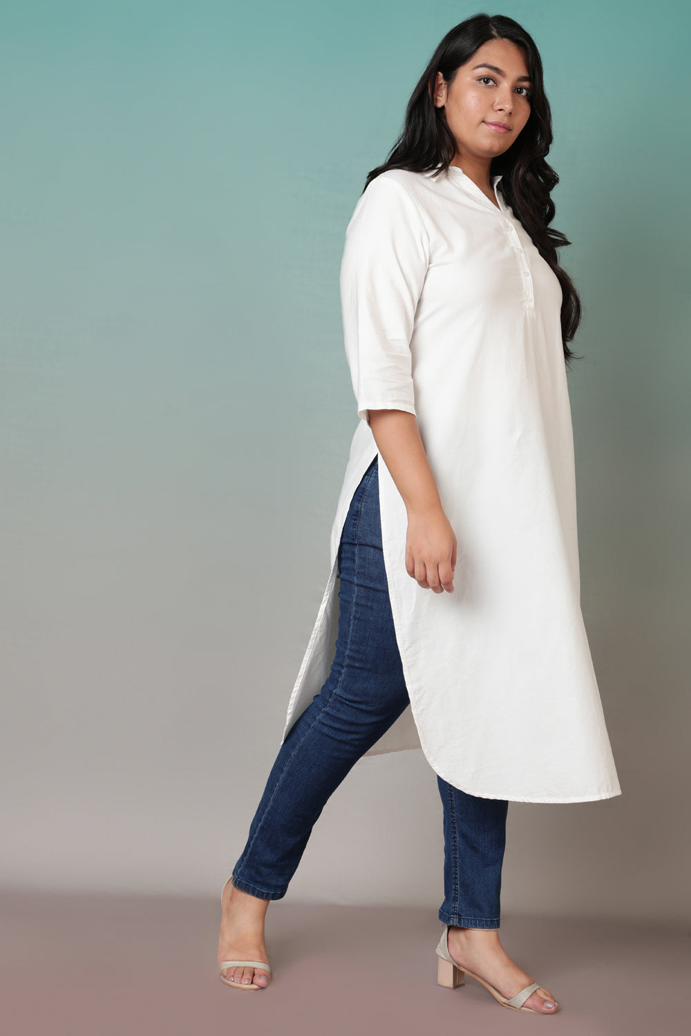 Plus Size Plus Size White Collar Kurta