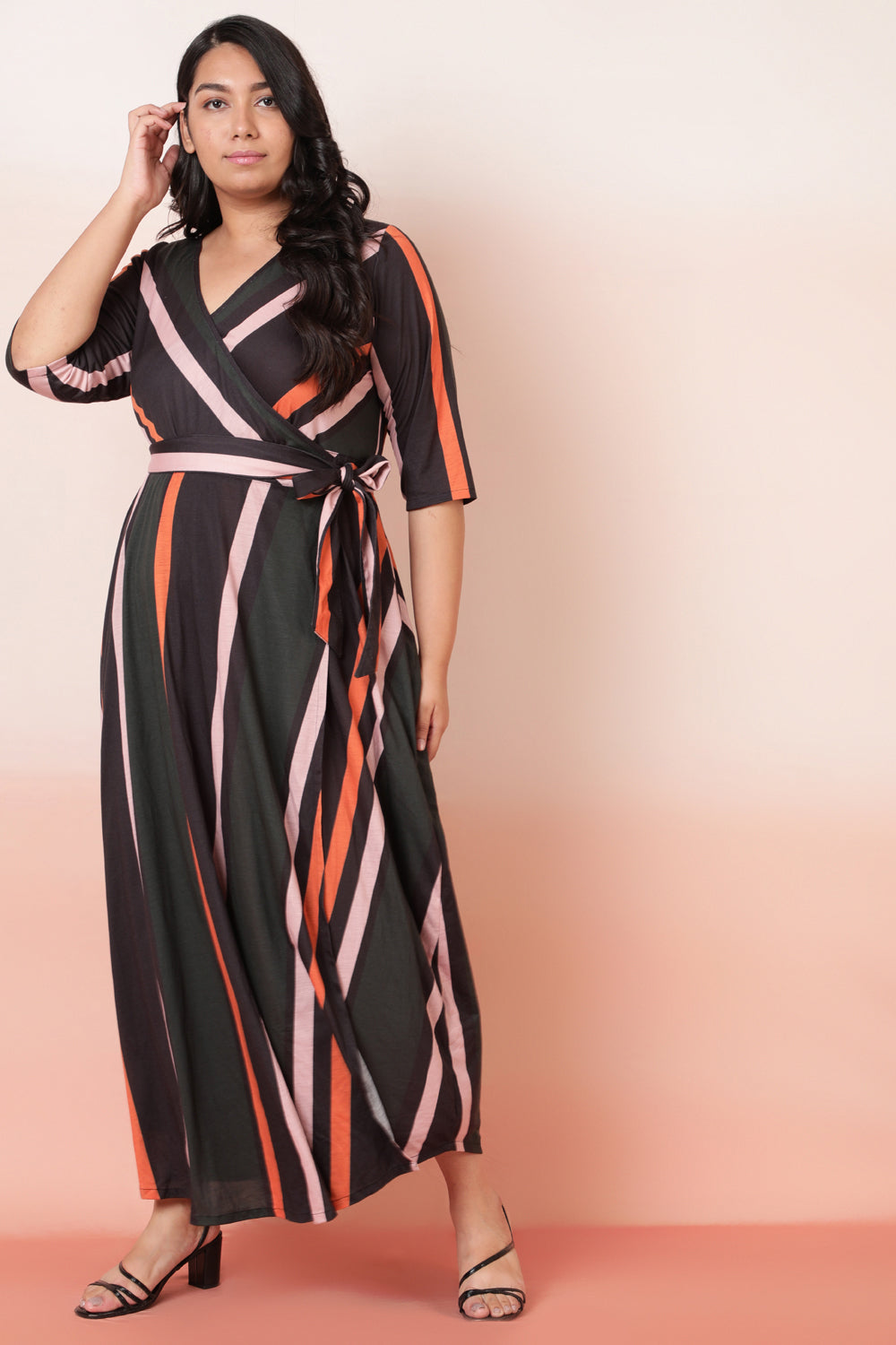 Plus Size Bold Stripes True Wrap Maxi Dress Online in India Amydus