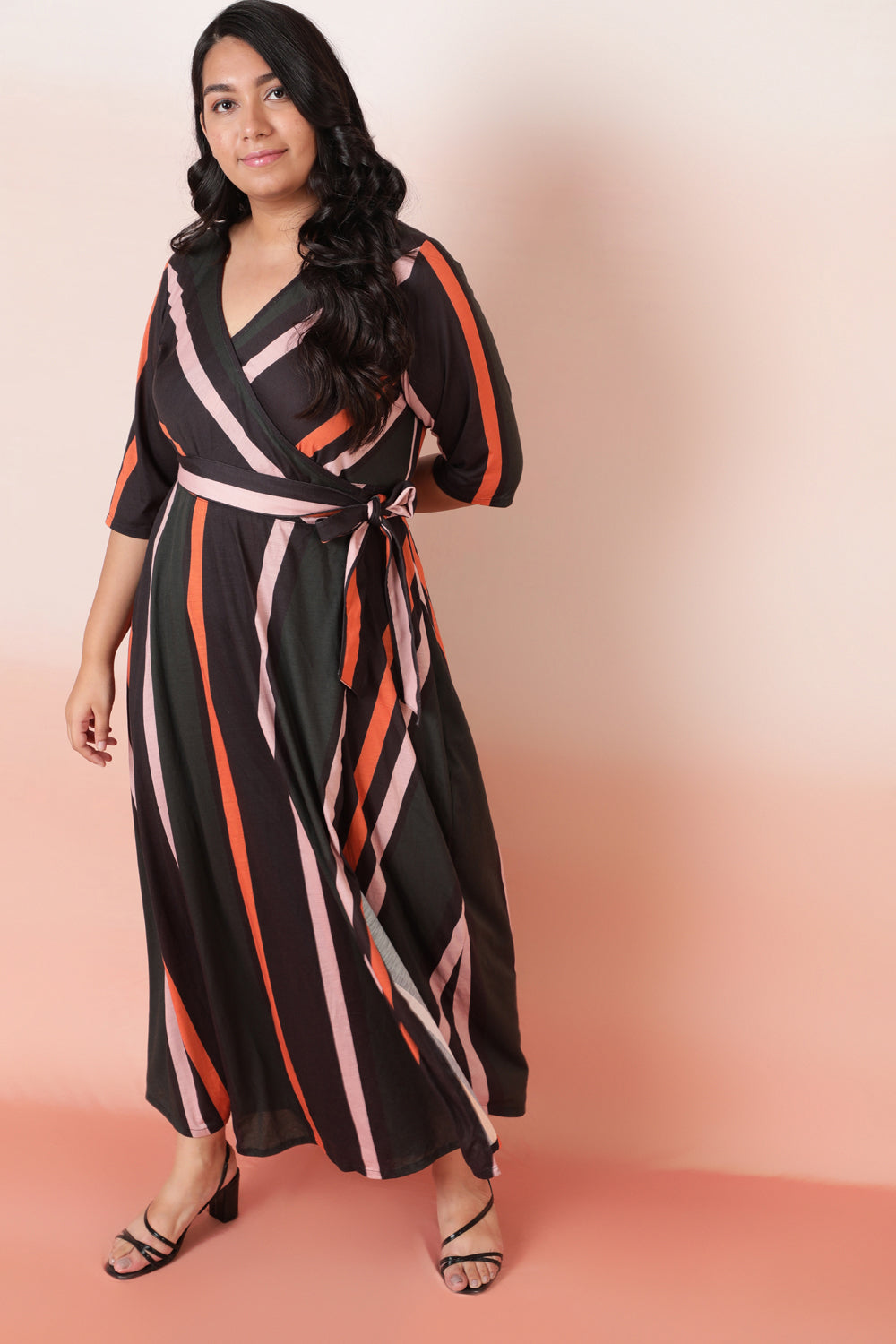 Plus Size Bold Stripes True Wrap Maxi Dress