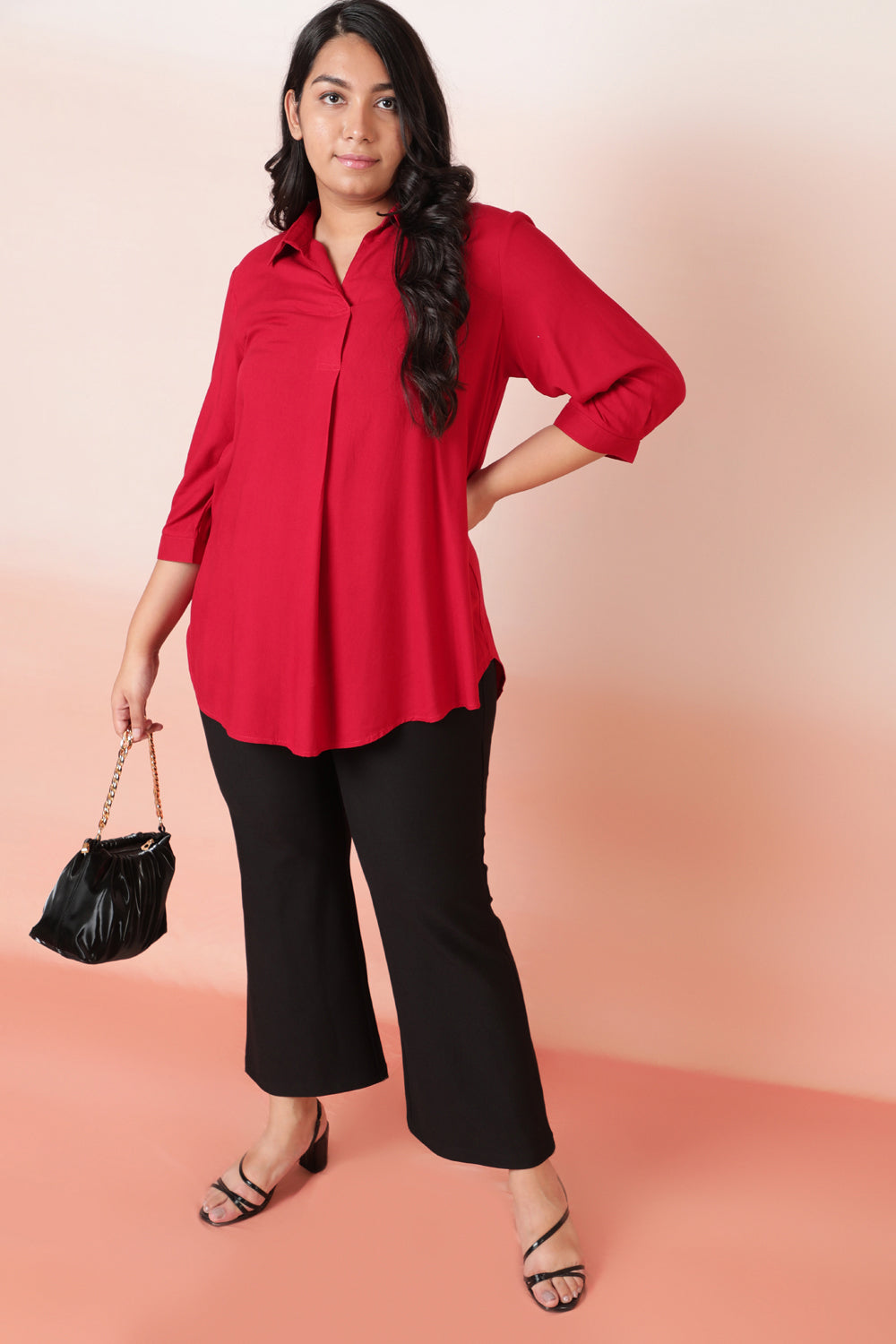 Red Centre Pleat Top