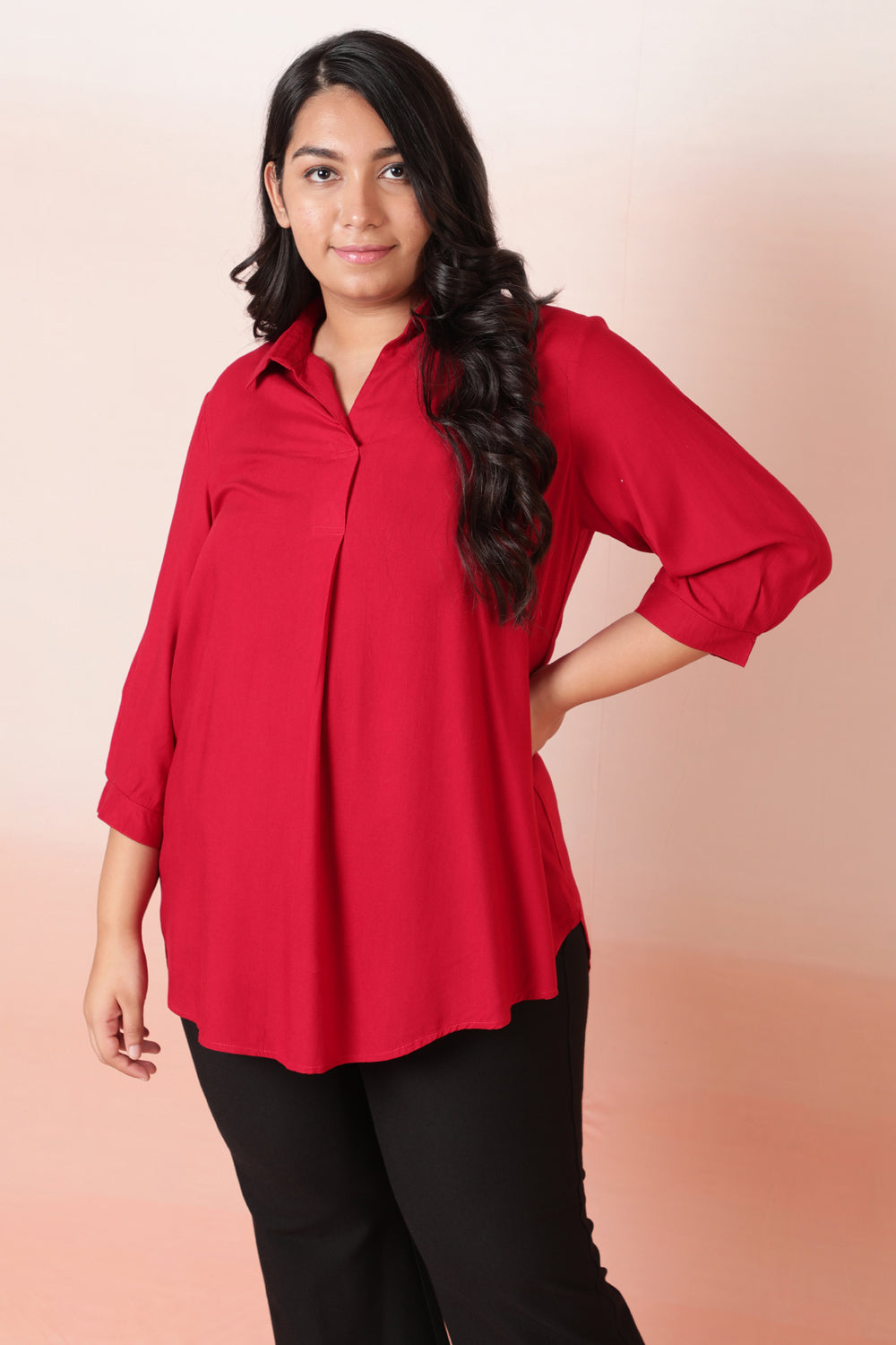 Red Centre Pleat Top