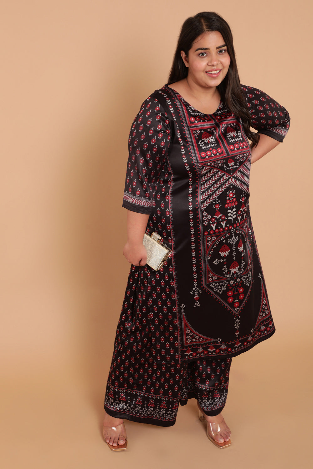 Black Centre Panel Print Party Wear Kurti