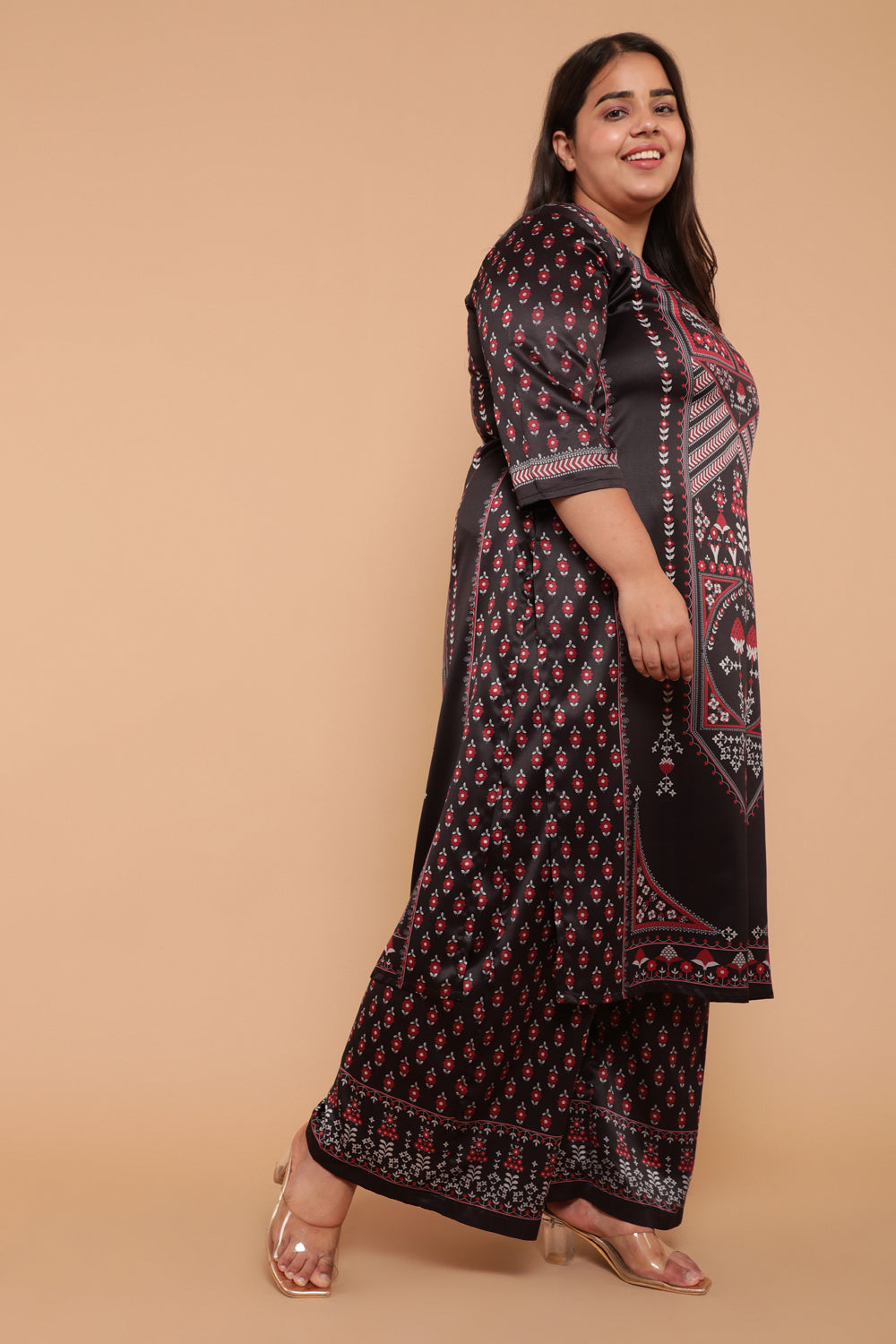 Buy Black Centre Panel Print Party Wear Kurti
