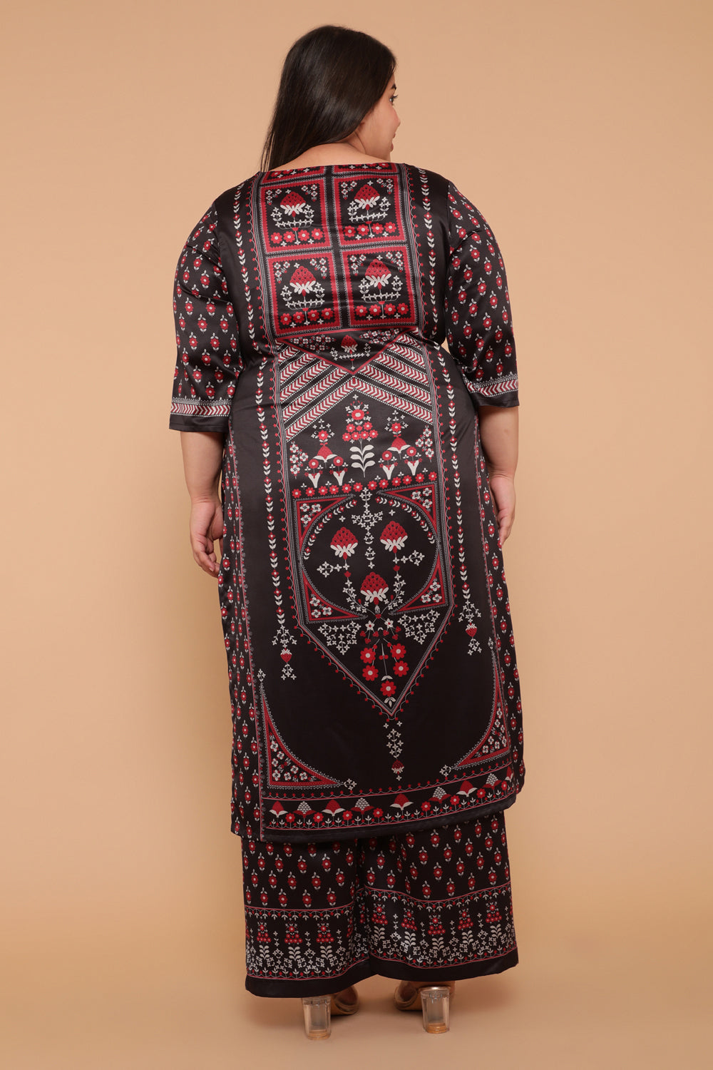Comfortable Black Centre Panel Print Party Wear Kurti