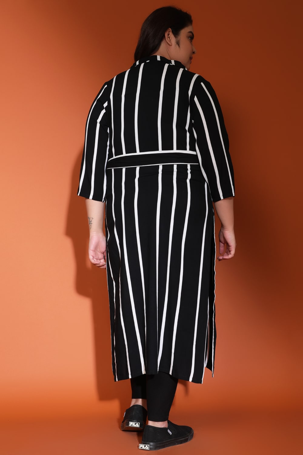 Black White Stripe Duster for Women