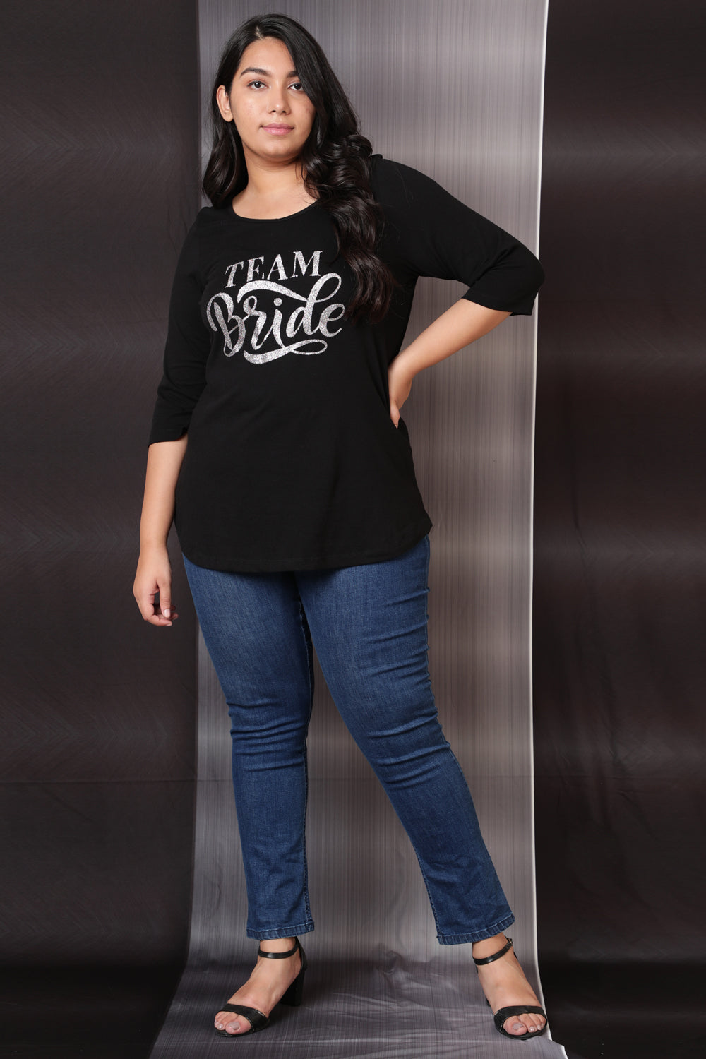Team Bride Glitter Print Black Tshirt