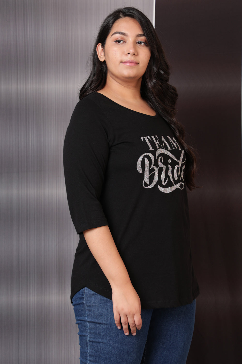 Team Bride Glitter Print Black Tshirt
