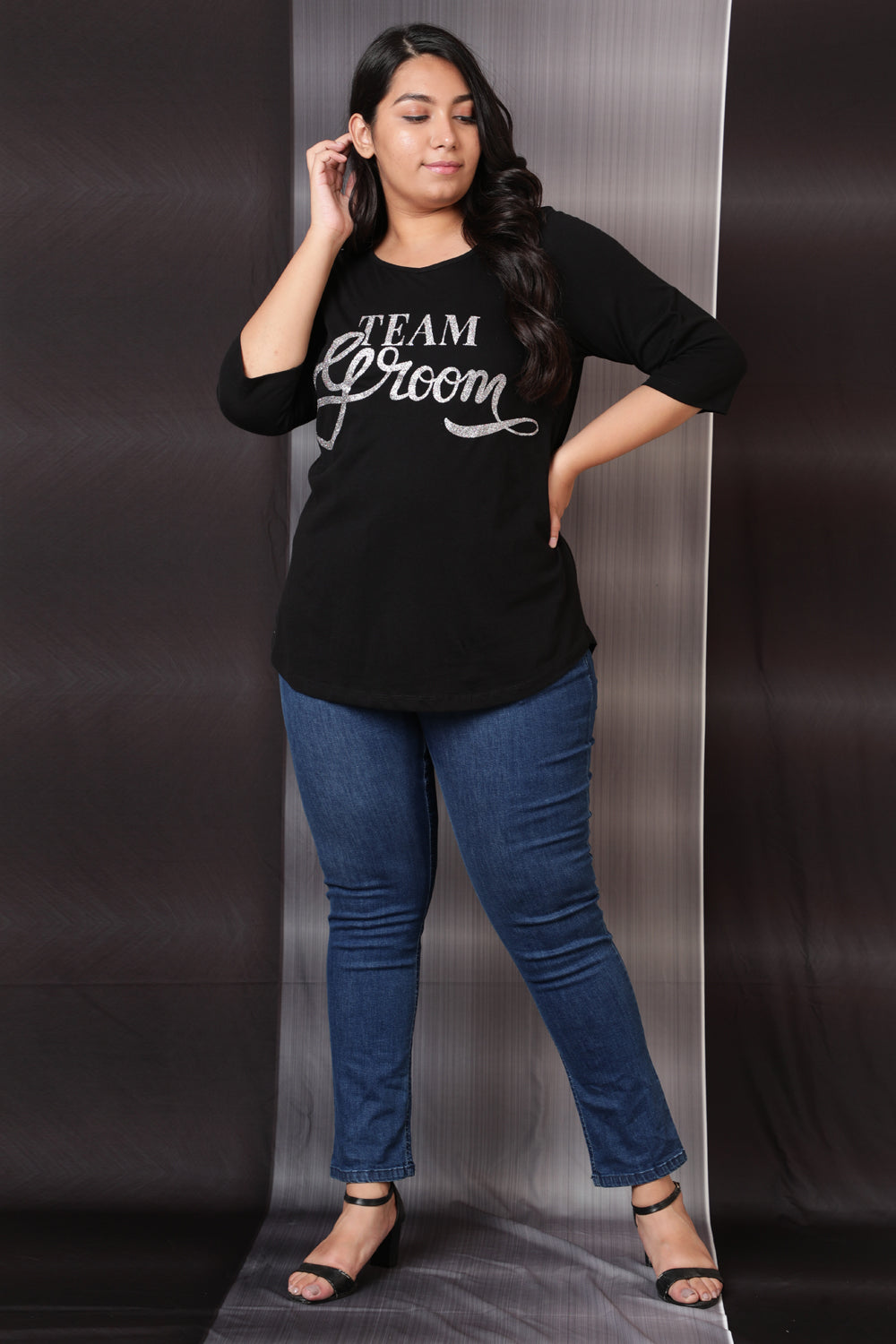 Buy Team Groom Glitter Print Black Tshirt