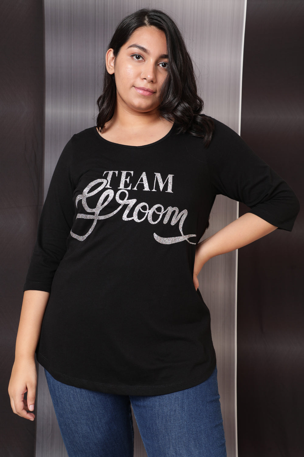 Team Groom Glitter Print Black Tshirt