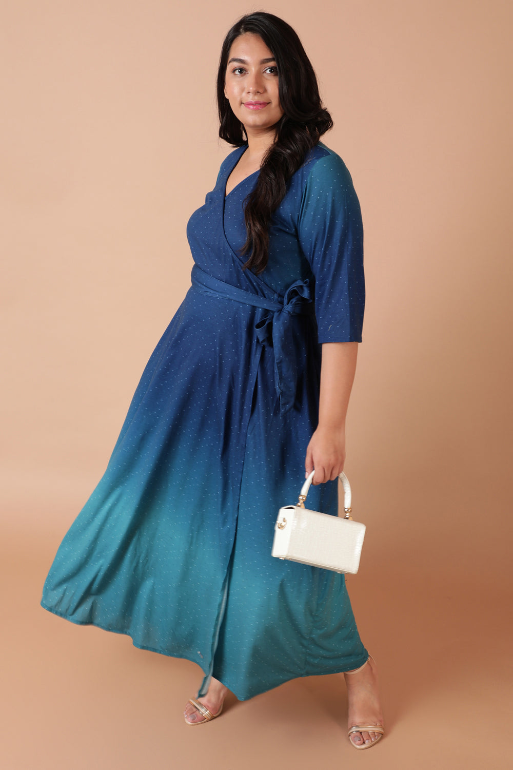 Plus Size Blue Ombre Maxi Wrap Dress Online in India Amydus