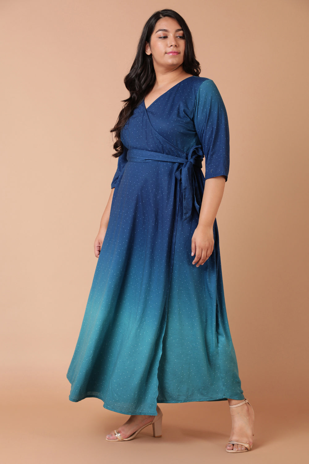 Plus Size Blue Ombre Maxi Wrap Dress