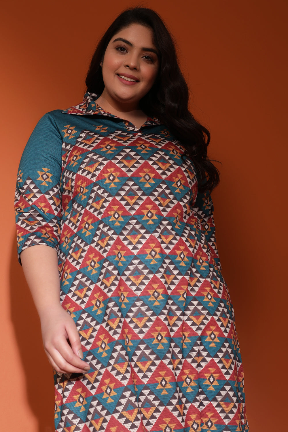 Plus Size Fall Aztec Printed Kurta