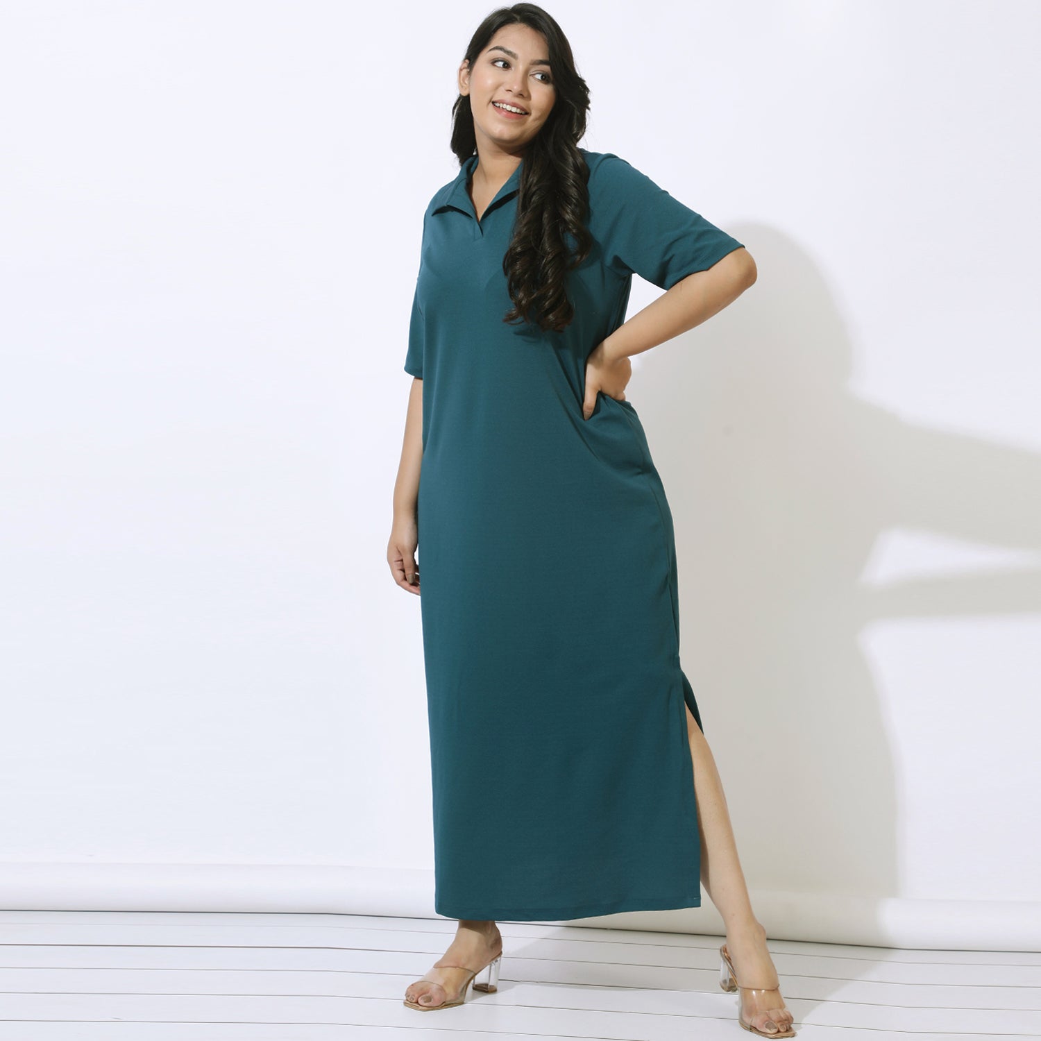 Plus Size Emerald Side Slit Long Dress