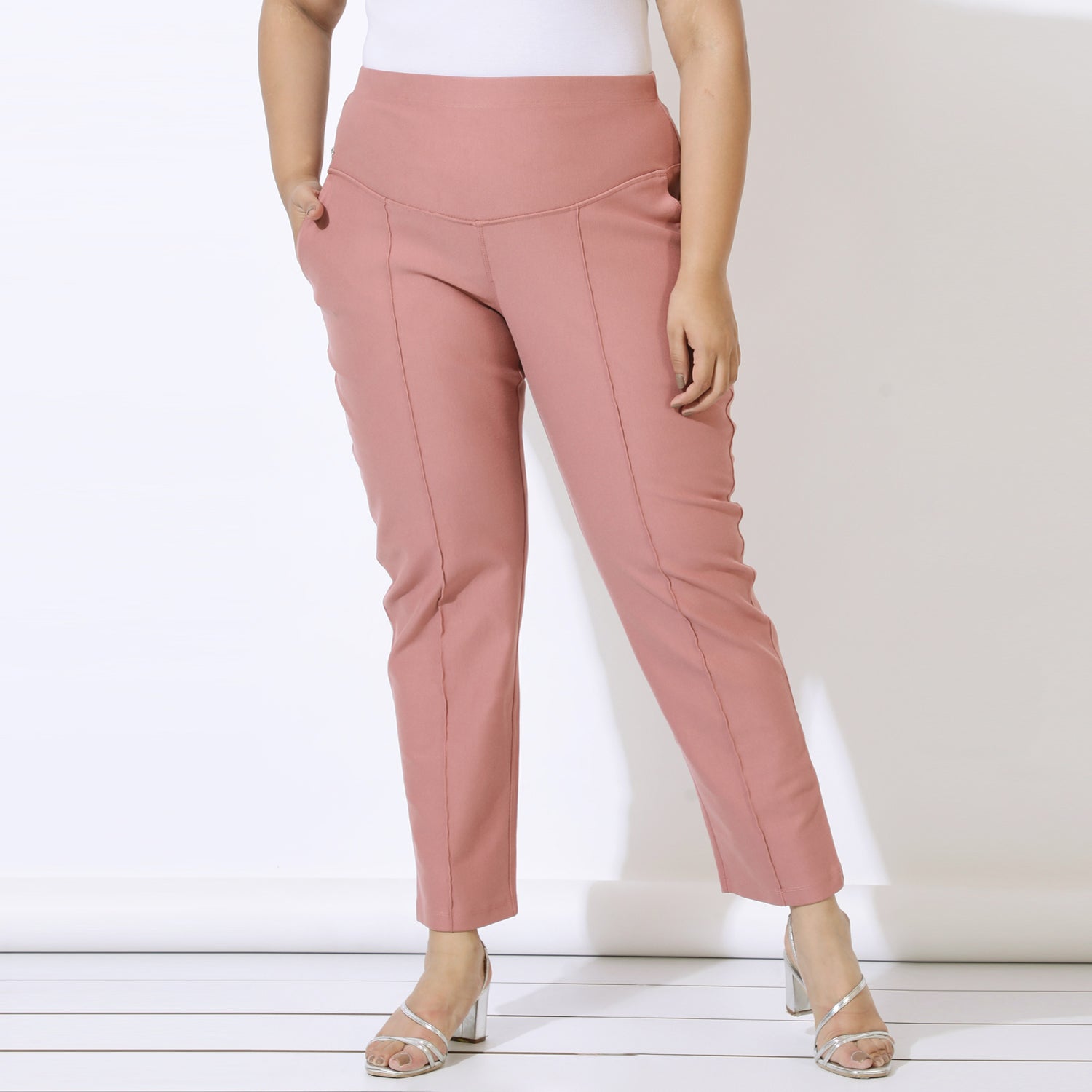 Dusty Pink Crease Seam Tummy Tucker Pants