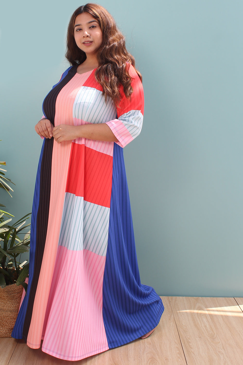 Plus Size Colour Block Long Dress