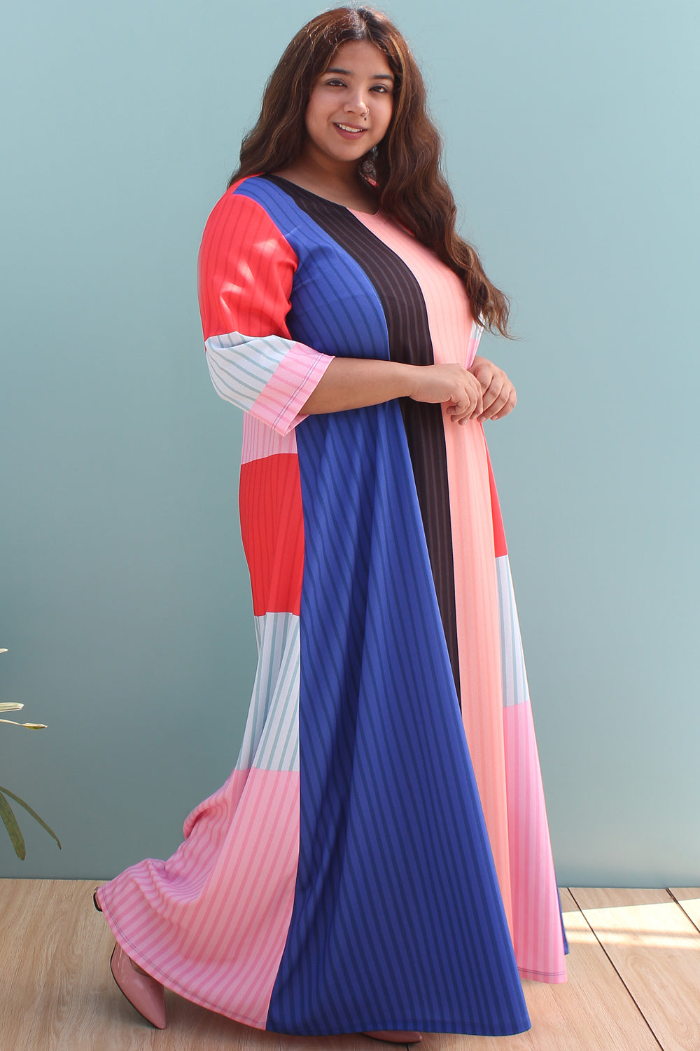 Colour Block Long Dress for Women