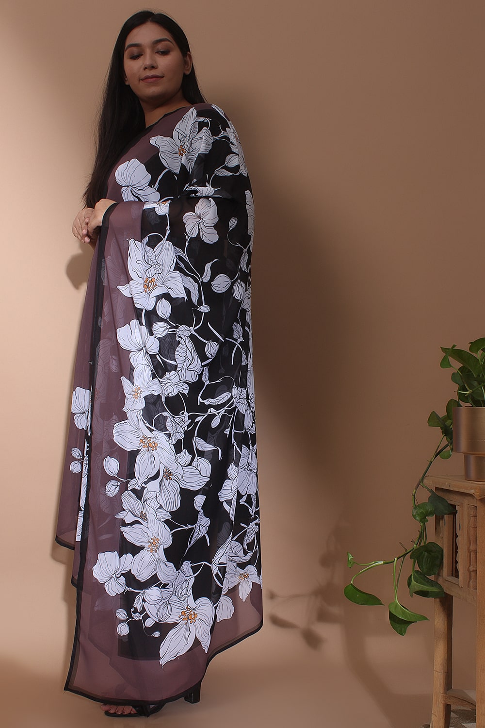 Black Cinamon Blossom Dupatta