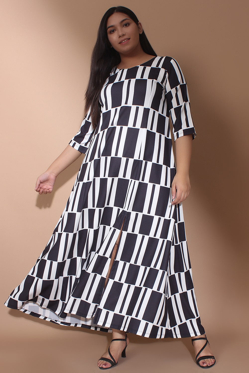 Black Geometric Play Slit Dress