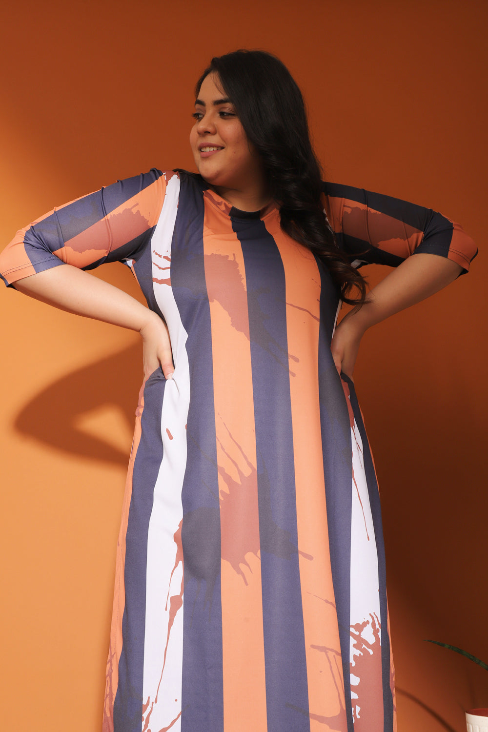 Tan Navy Stripe Printed Kurti for Women