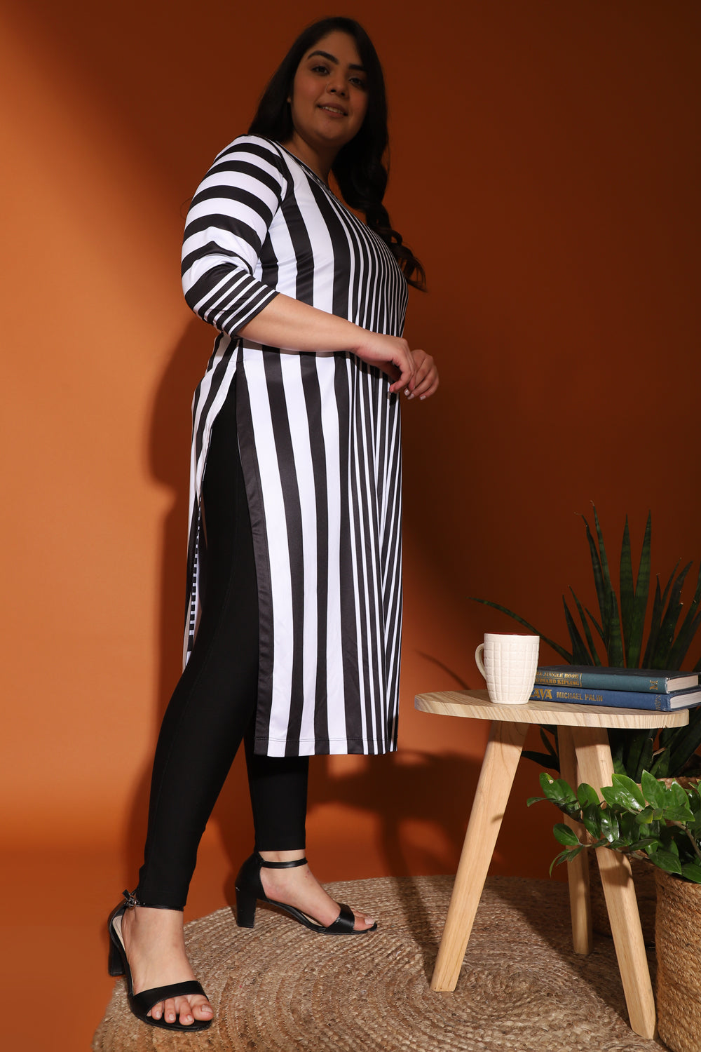 Buy Black White Vertical Stripe Printed Kurti