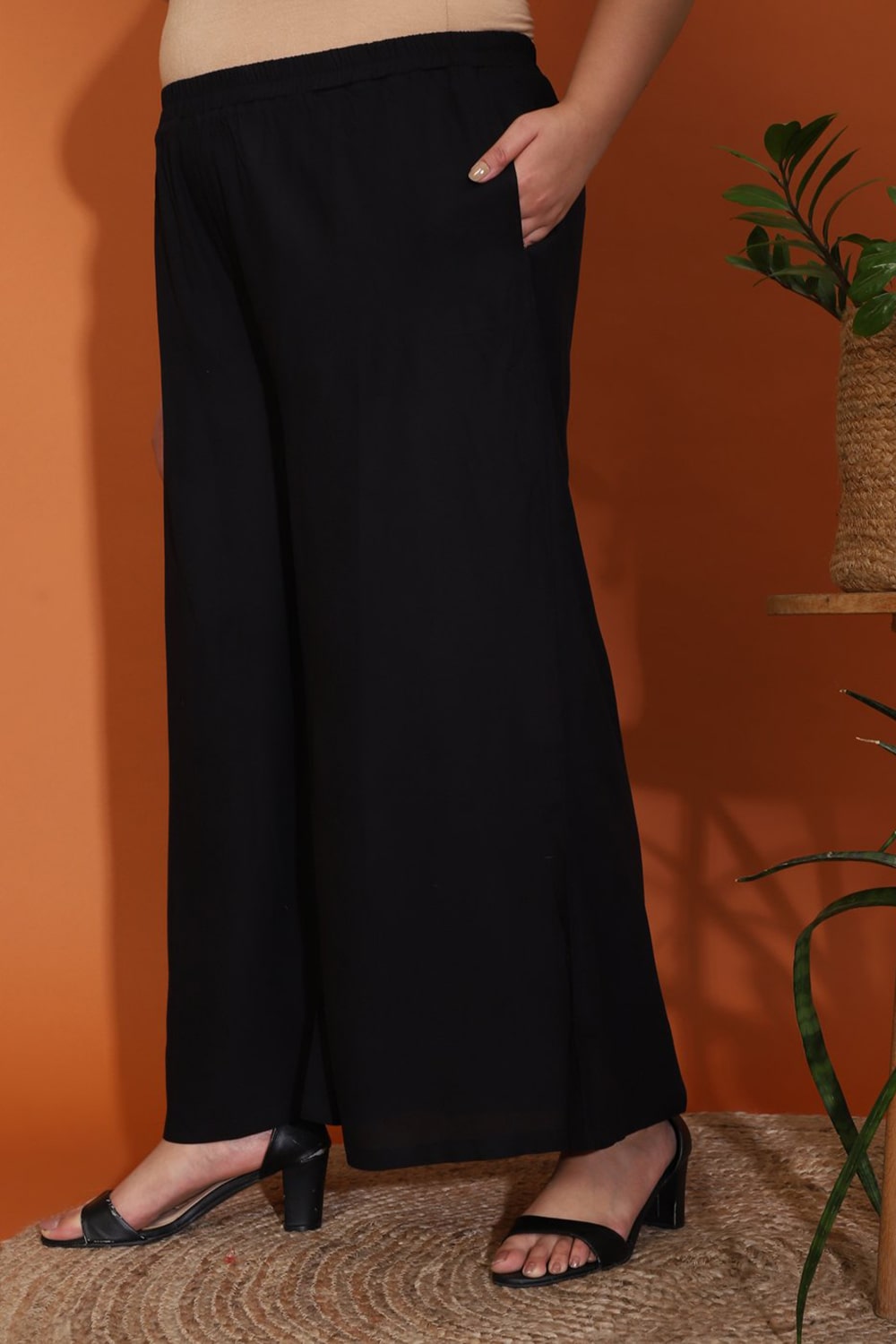 Plus Size Black Basic Palazzo Pants