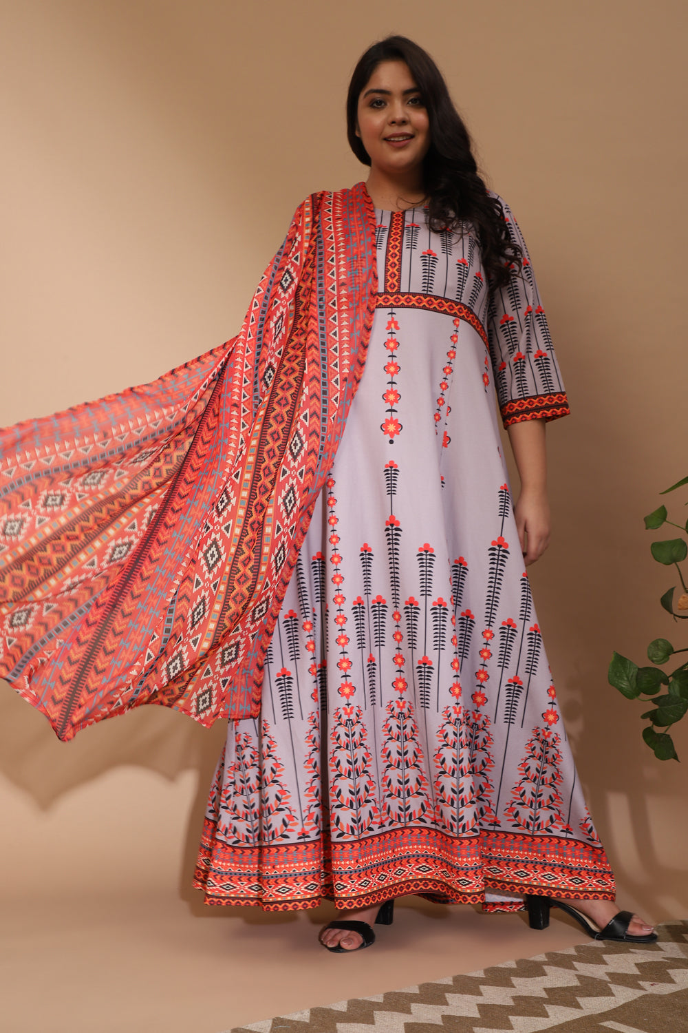 amydus grey advika printed big size blended dupatta