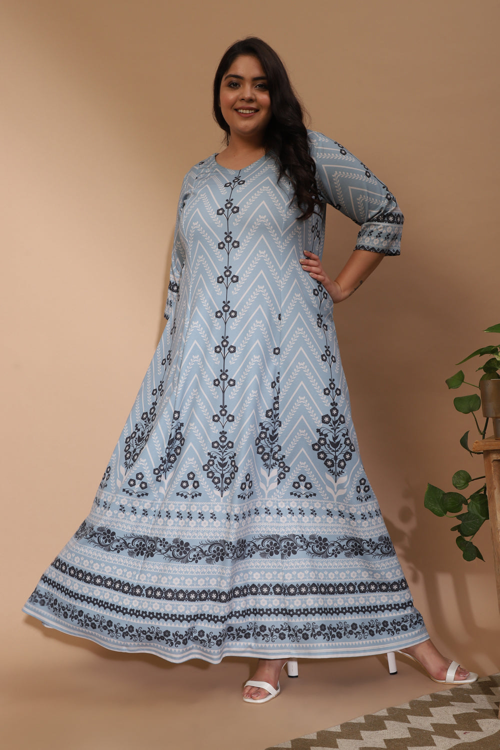 Plus Size Cool Blue Aaloka Printed Dress