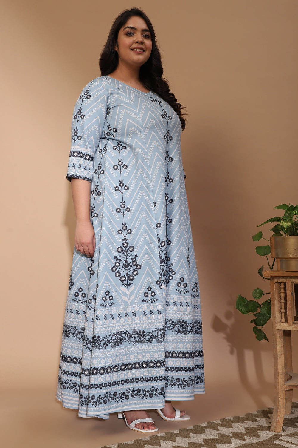 Cool Blue Aaloka Printed Dress
