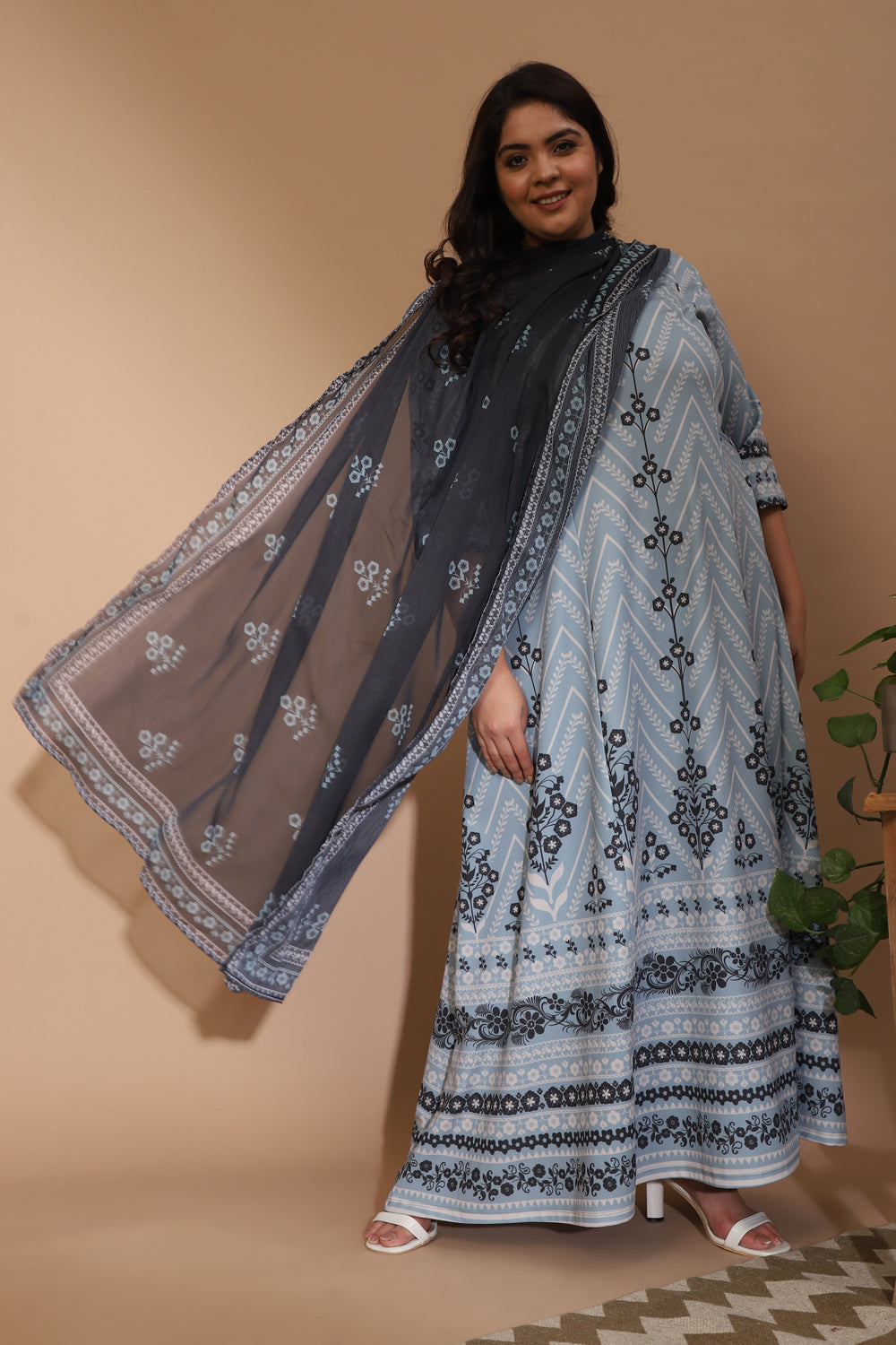 amydus dark grey alaoka printed 2xl size dupatta