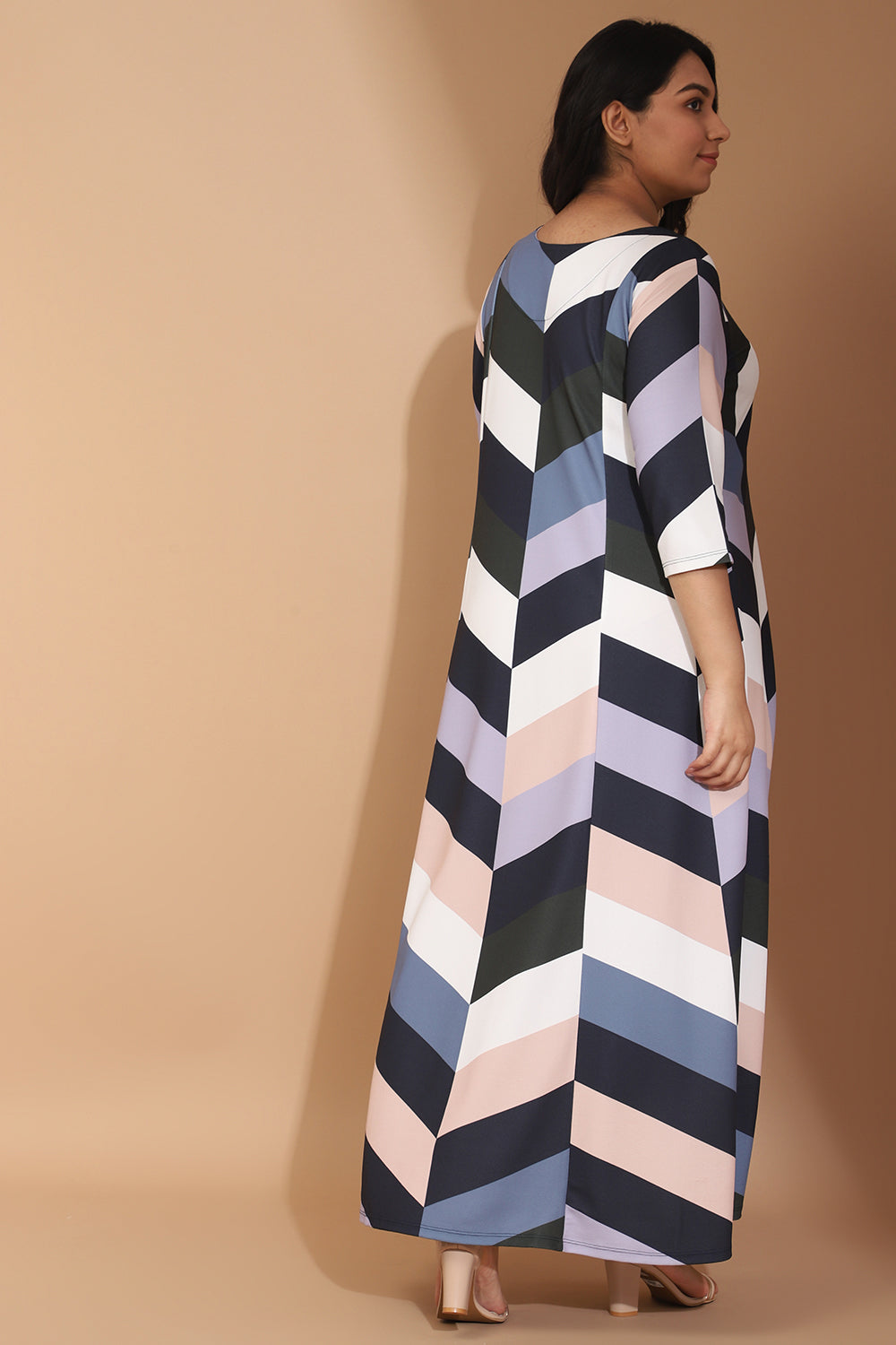 Blue Chevron Play Printed Maxi Dress for Women