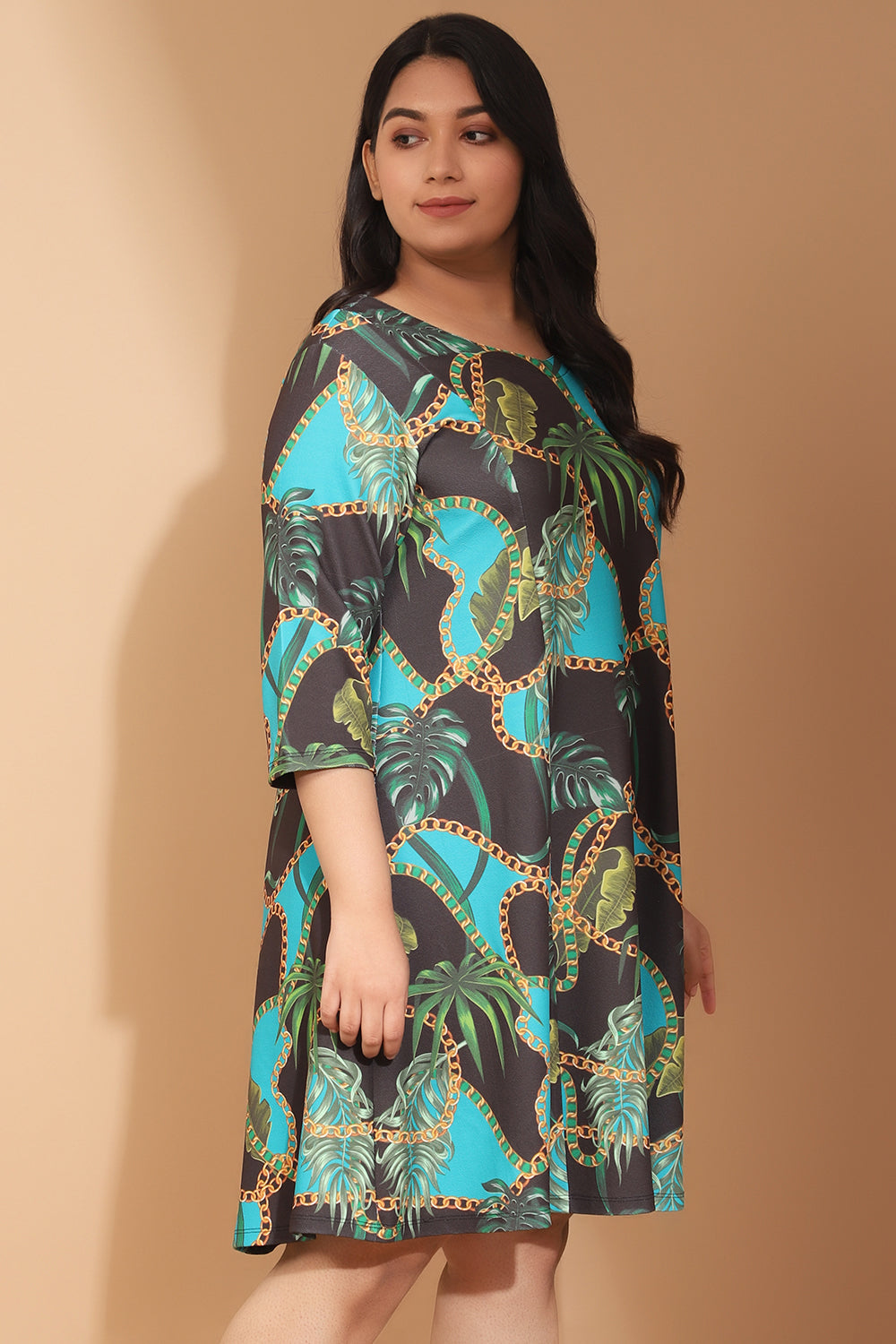 Plus Size Teal Forest Inpired Printed Dress