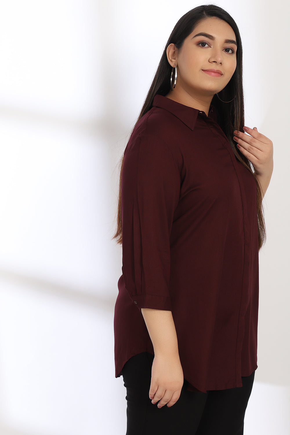 Plus Size Plum Round Hemline Shirt