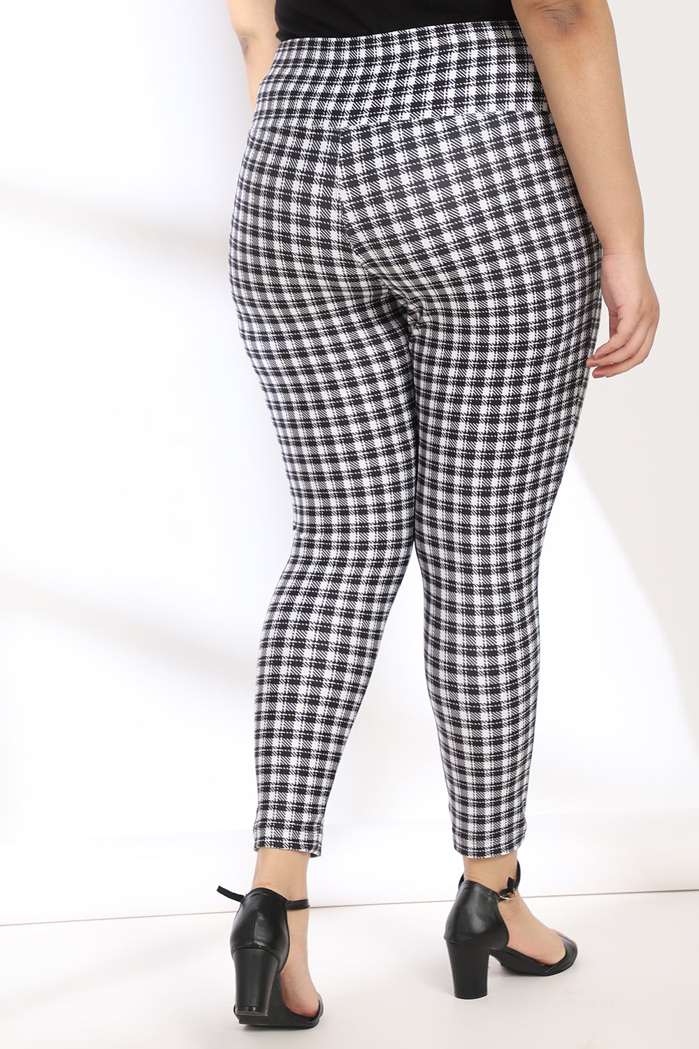 White Black Houndstooth Tummy Shaper Printed Leggings