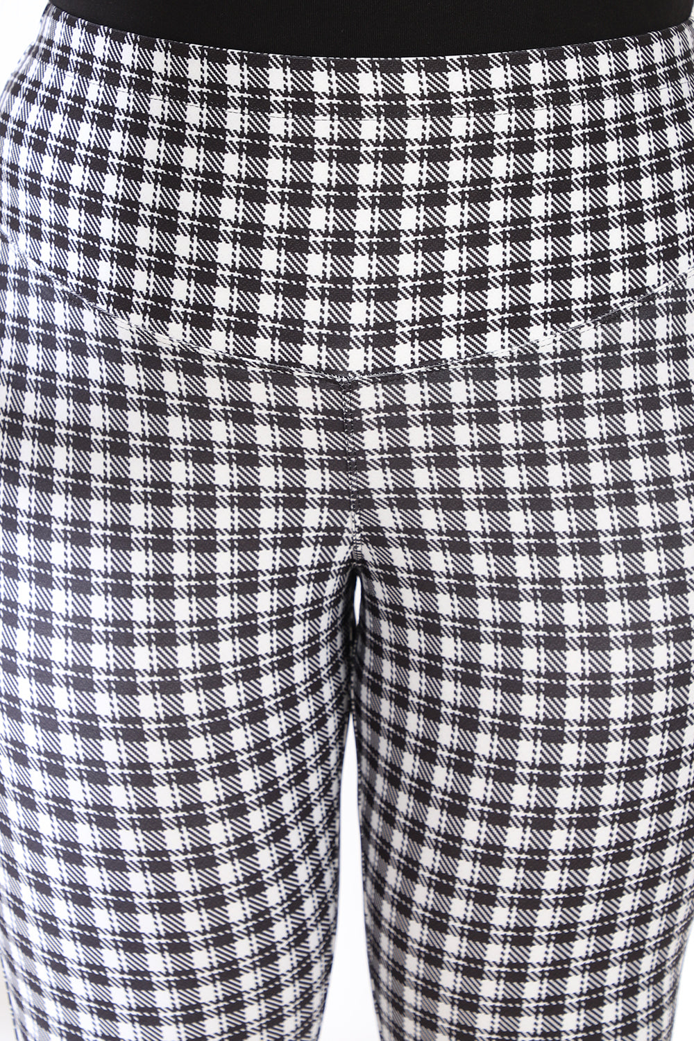 White Black Houndstooth Tummy Shaper Printed Leggings for Women