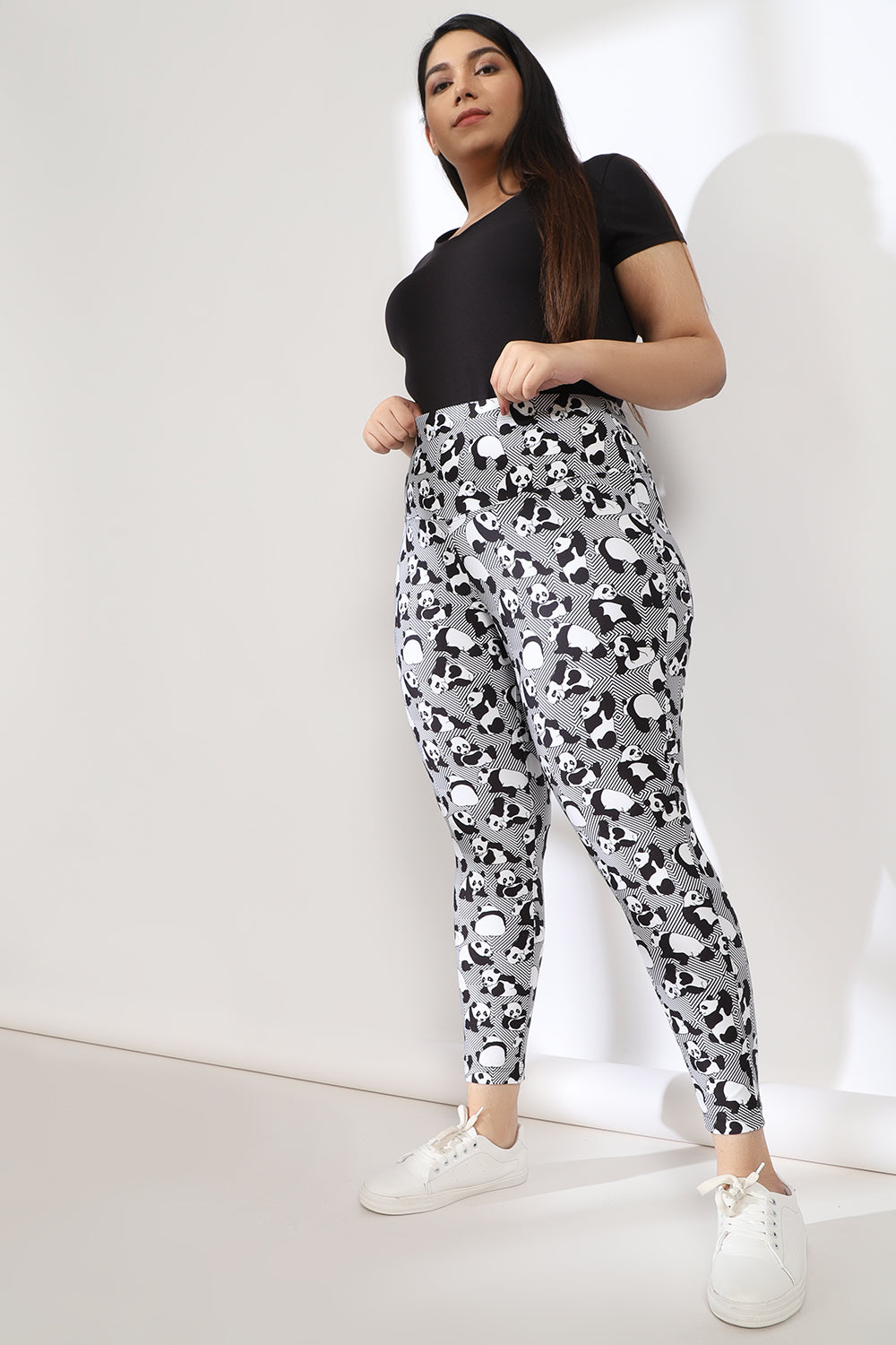 Amydus Geomtric Panda Tummy Shaper Printed Plus Size Jeggings