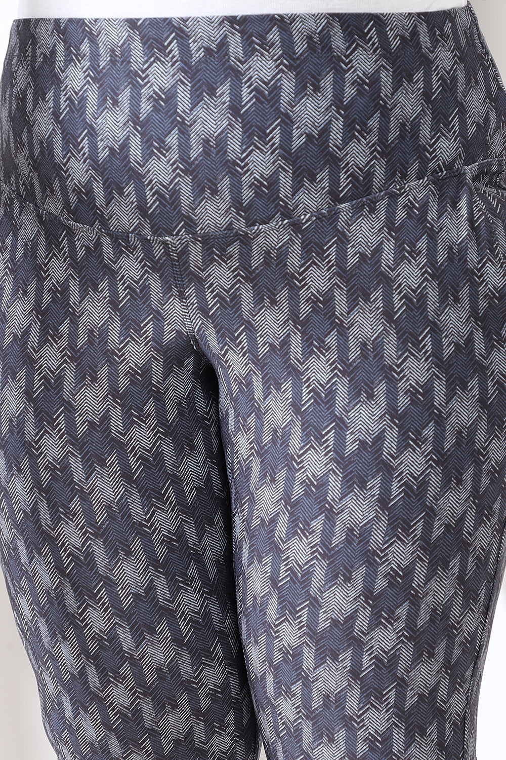 Buy Blue White Houndstooth Tummy Shaper Printed Pants