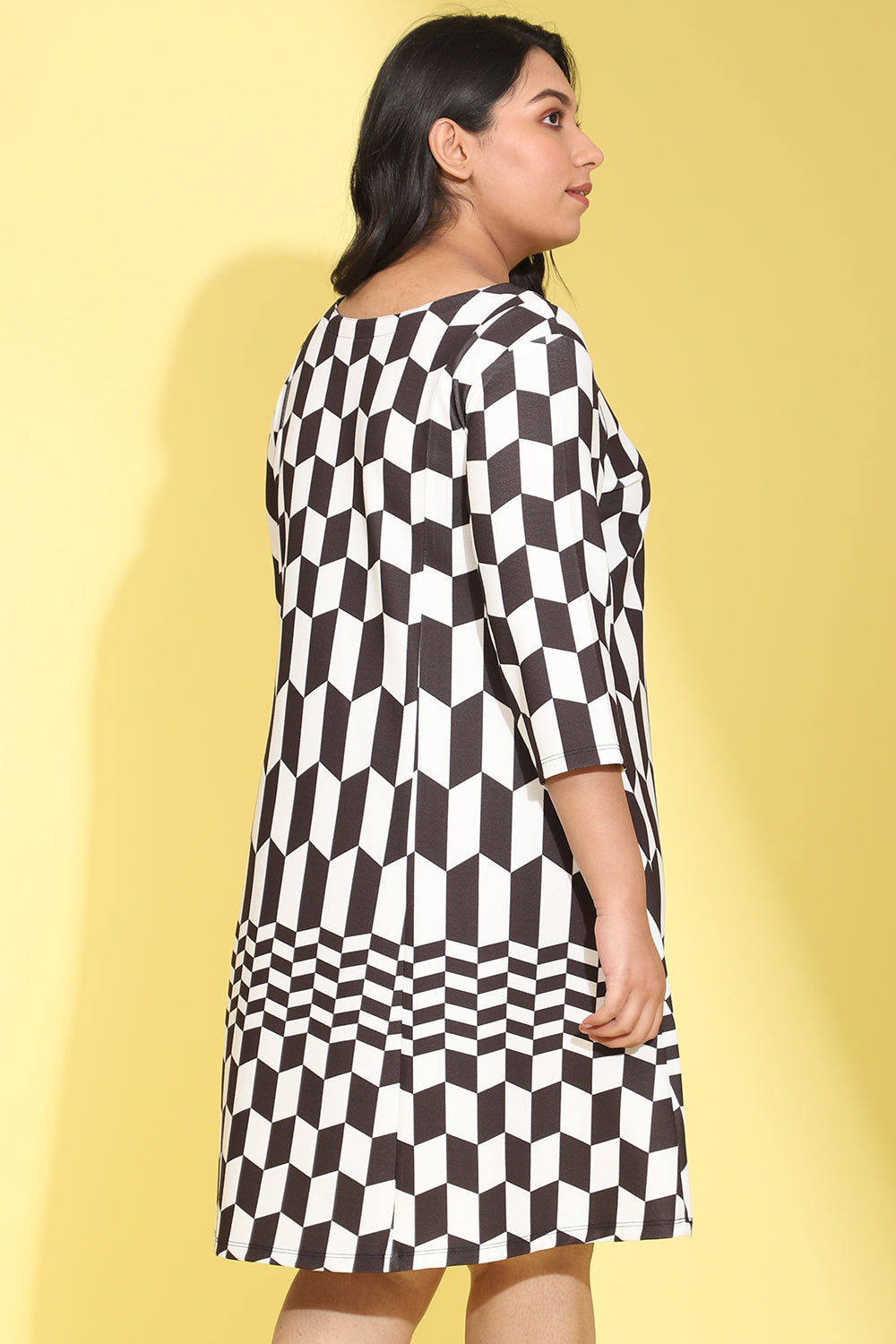 Monochrome Chevron Printed Dress for Women
