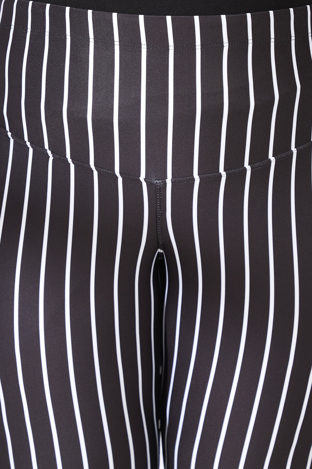 Black White Stripe Tummy Shaper Printed Pants