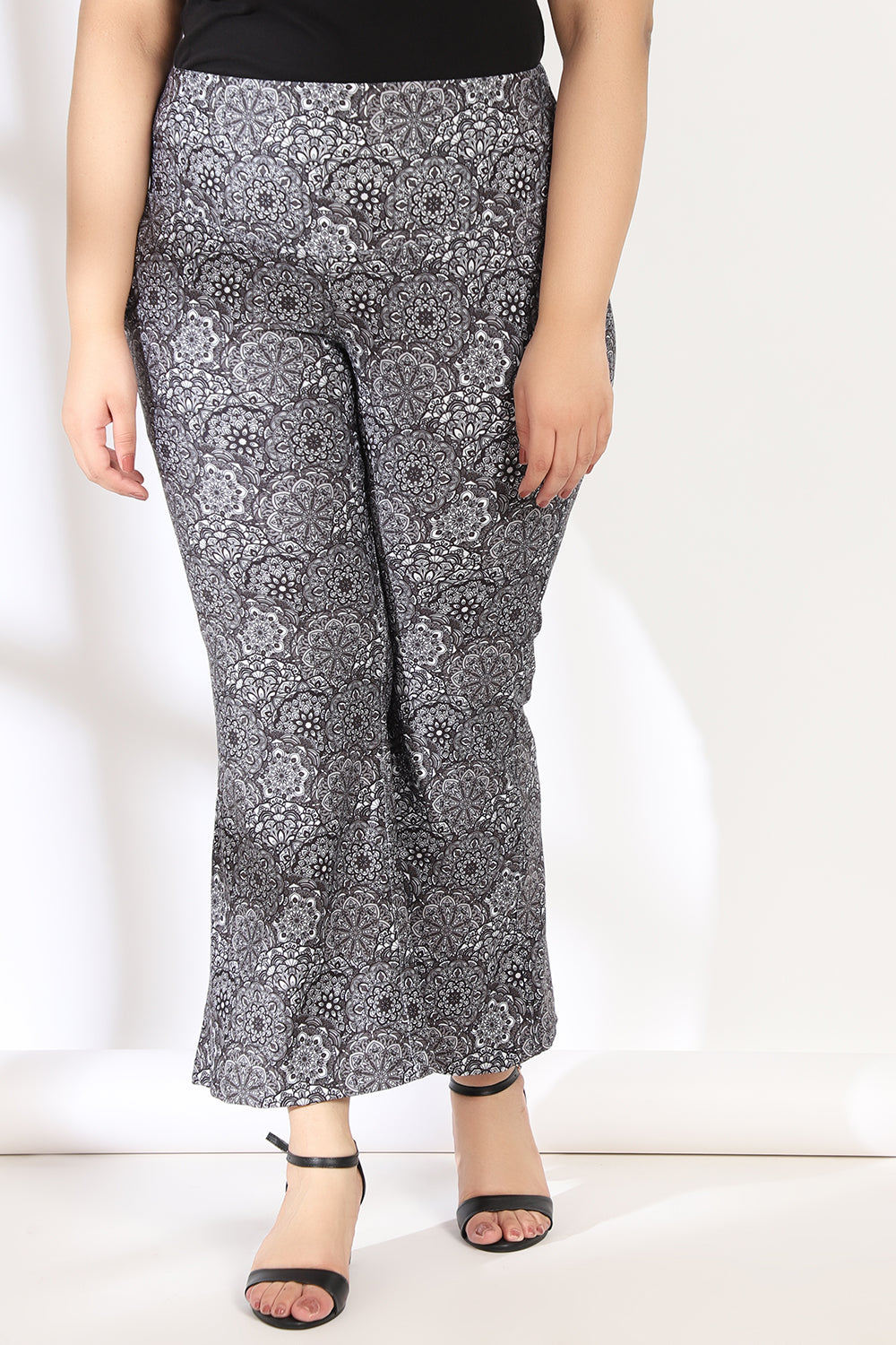 Plus Size Ethnic Motifs Tummy Shaper Printed Flare Pants