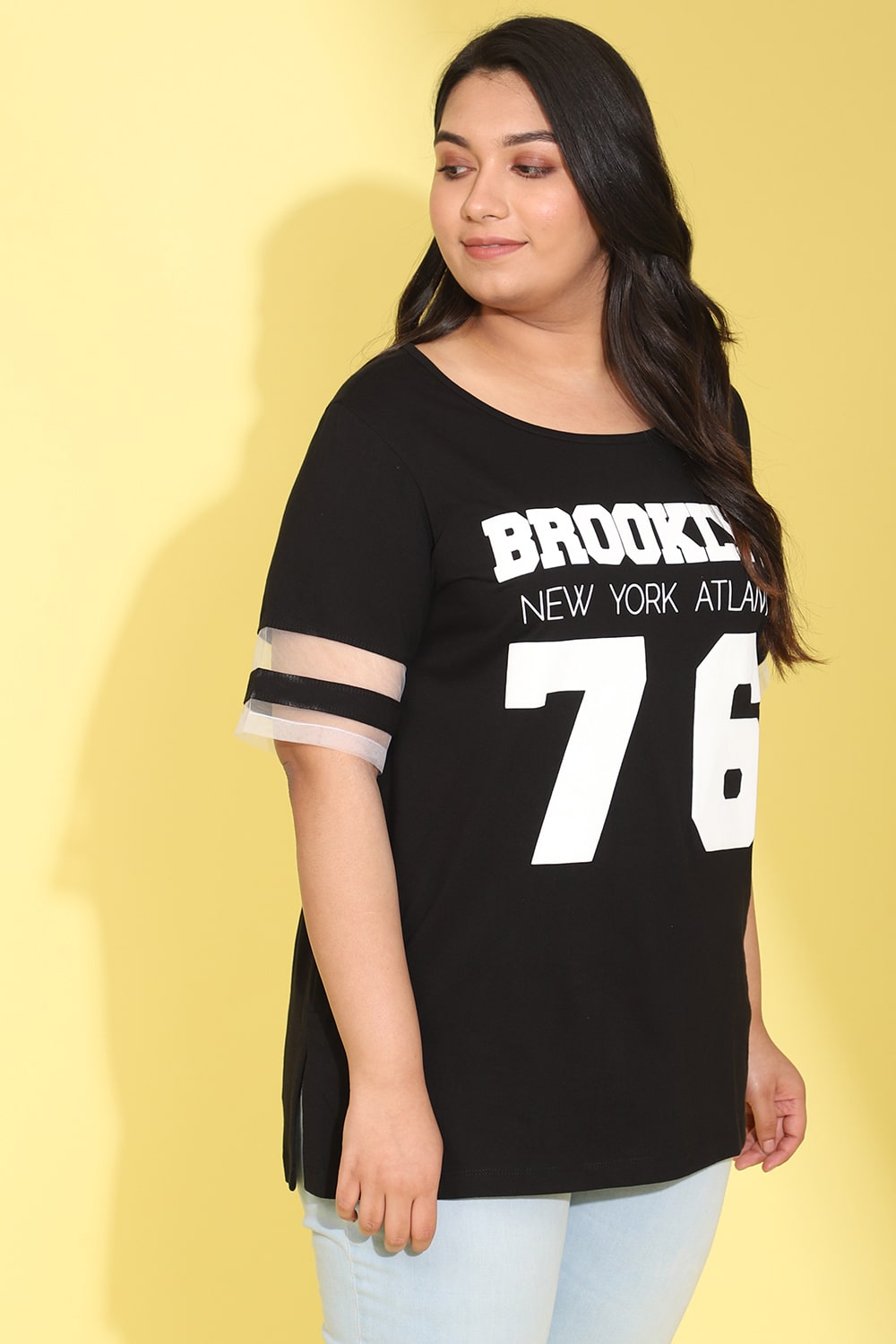 Black Brooklyn Net Panel Top for Women