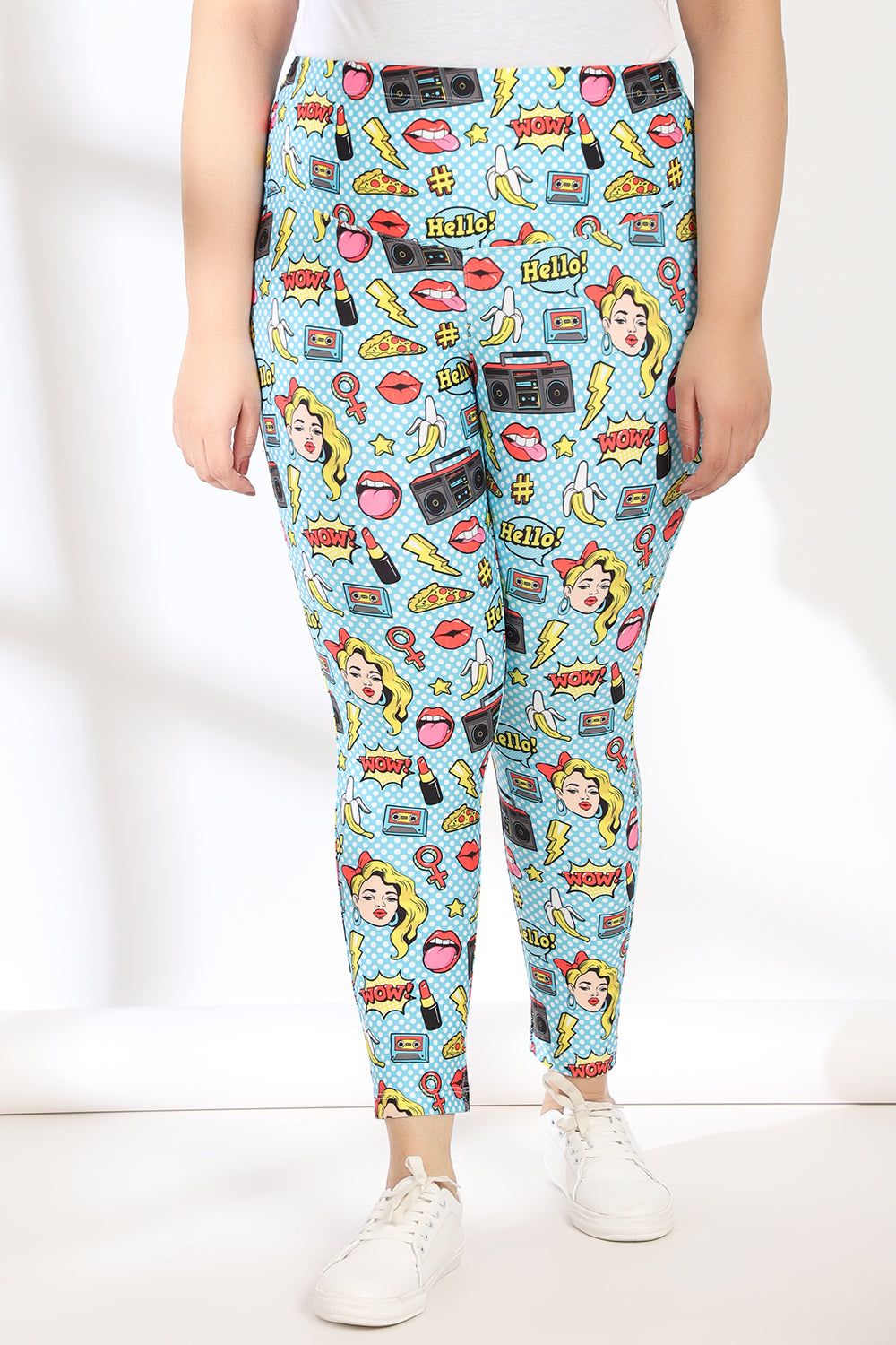Blue Polka Quirky Tummy Shaper Printed Leggings