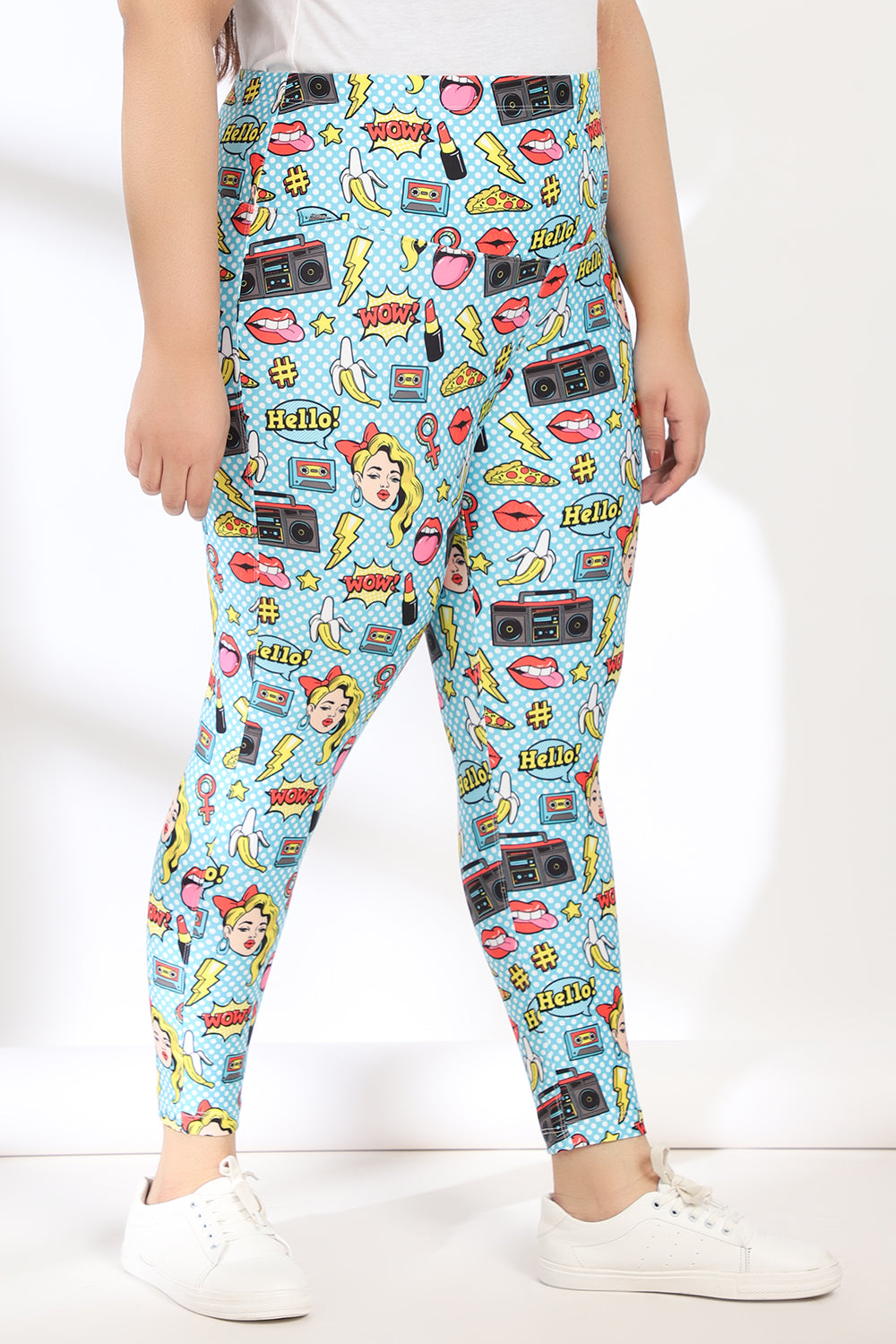 Blue Polka Quirky Tummy Shaper Printed Leggings