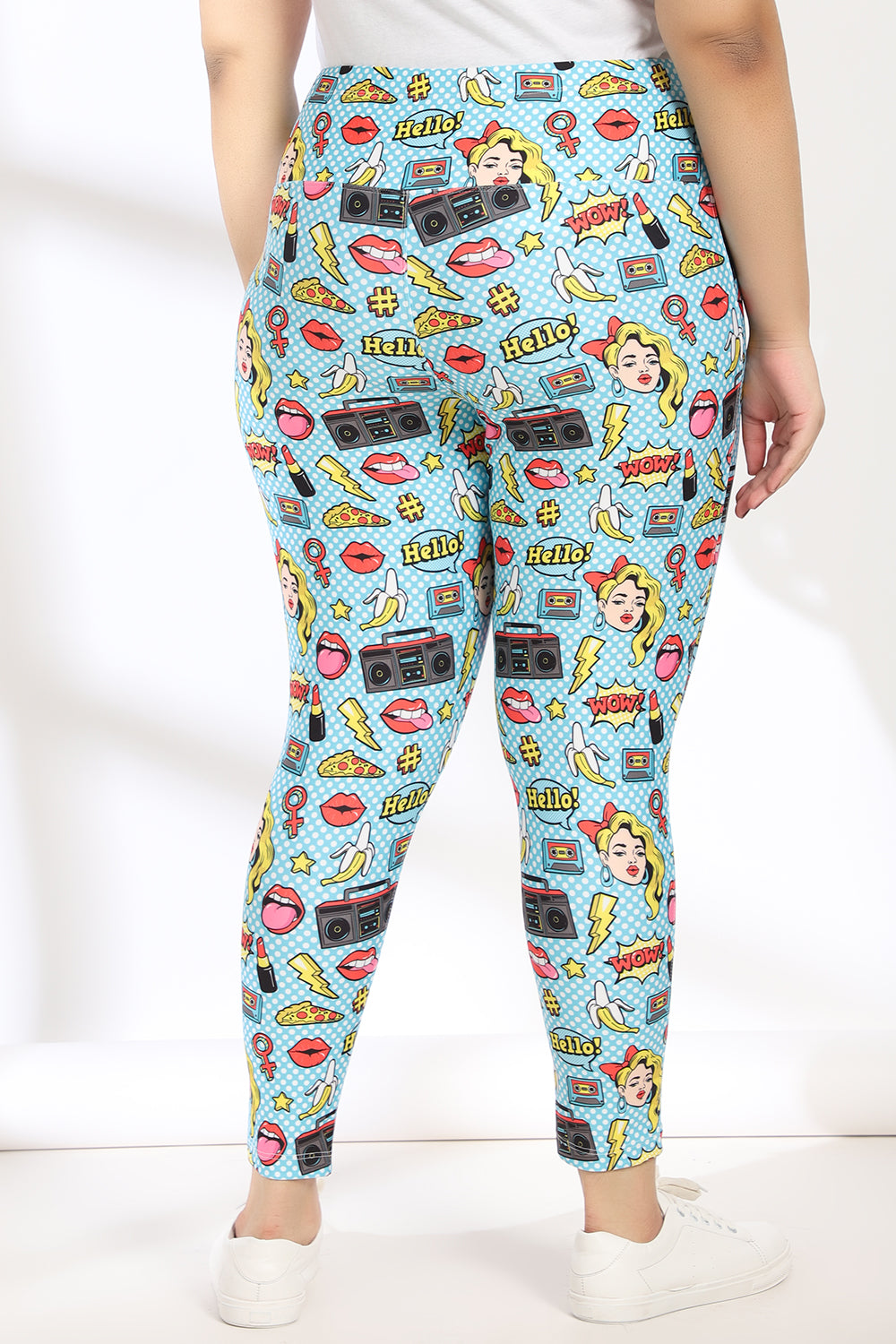 Blue Polka Quirky Tummy Shaper Printed Leggings
