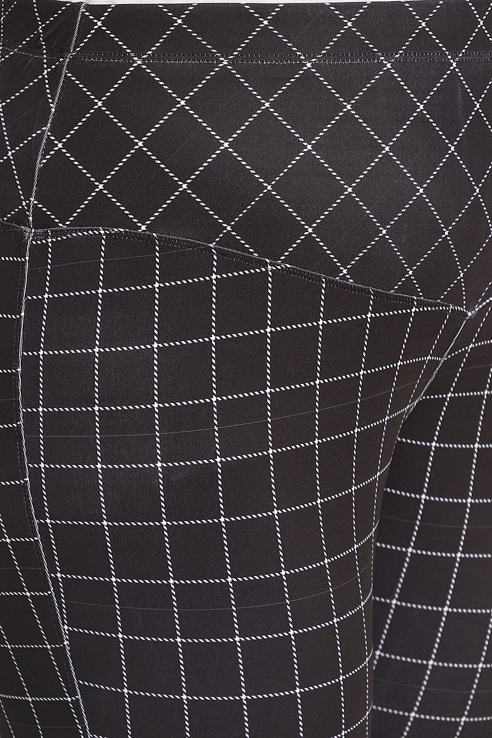 Black White Plaids Tummy Shaper Printed Leggings for Women