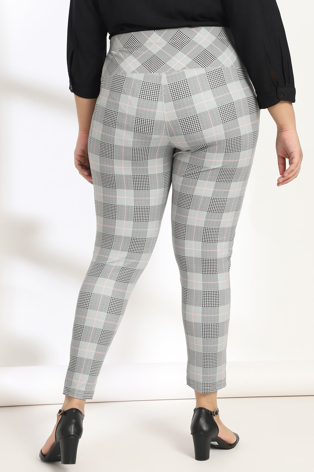 Comfortable Grey Plaids Tummy Shaper Printed Pants