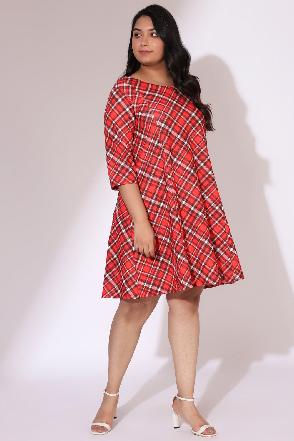 Plus Size Red Plaid Printed Dress