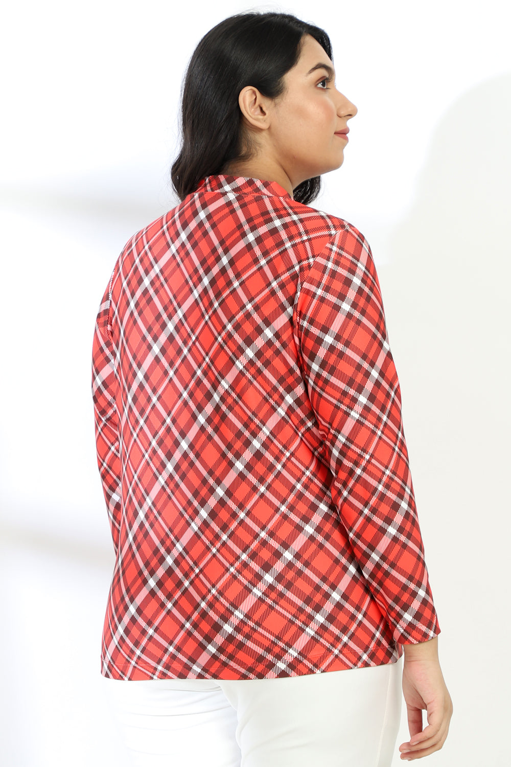 Red White Bais Check Printed Jacket