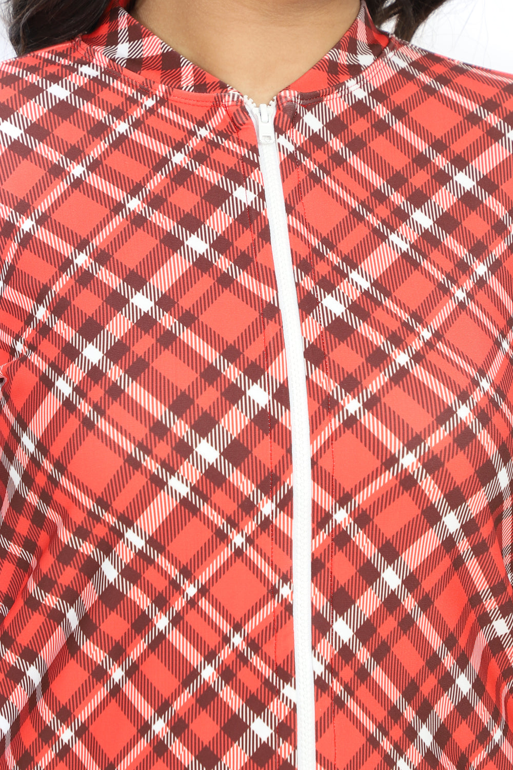 Red White Bais Check Printed Jacket
