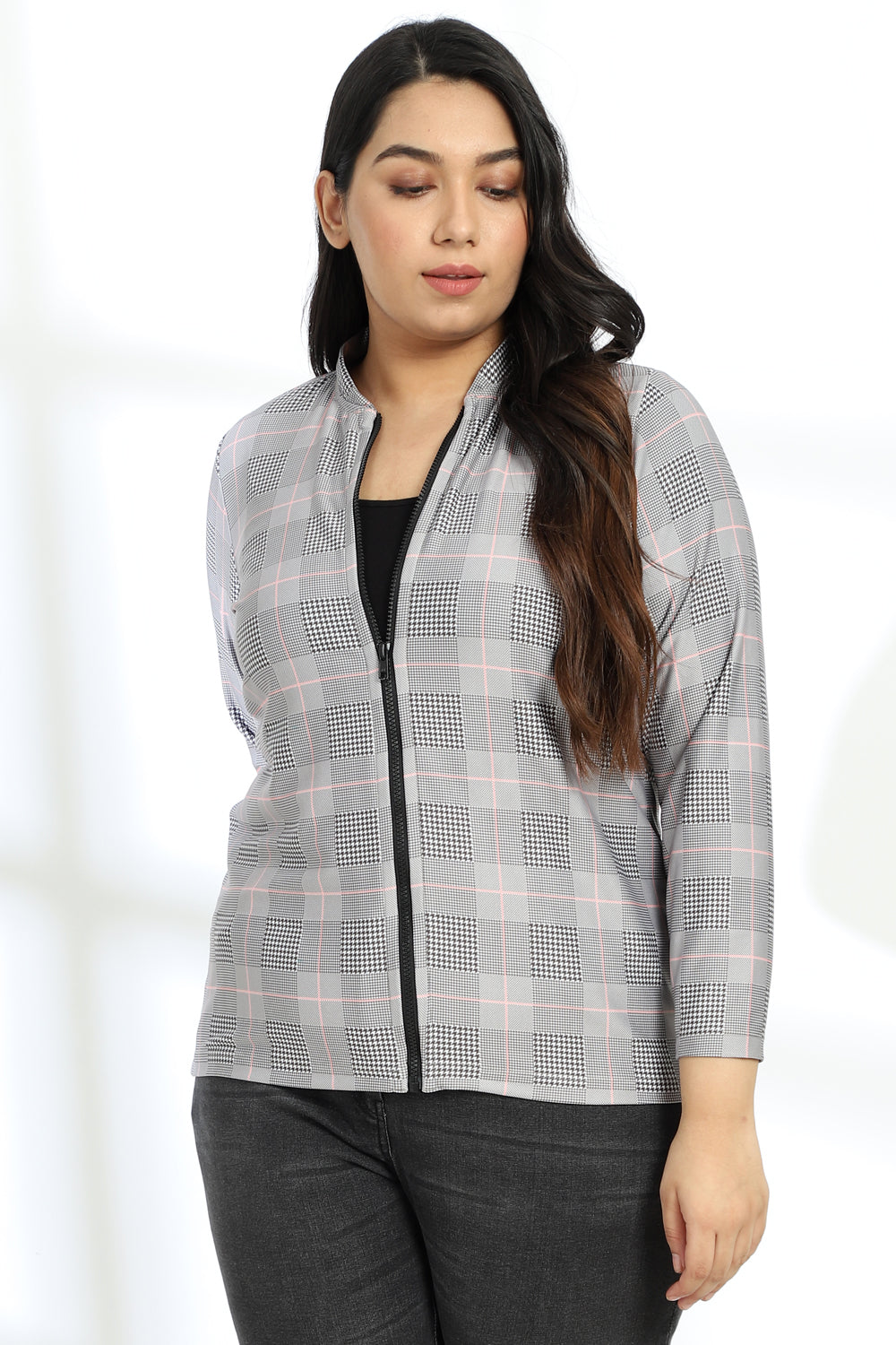 Grey Plaids Printed Jacket